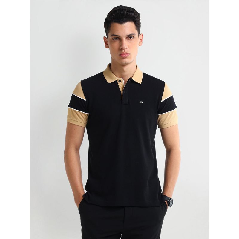 Arrow Men's Black Colorblock Polo T-Shirt (M)