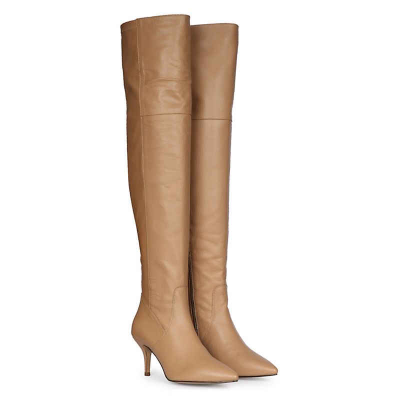 Saint G Brigitte Beige Stretch Napa Thigh High Casual Boots (EURO 36)