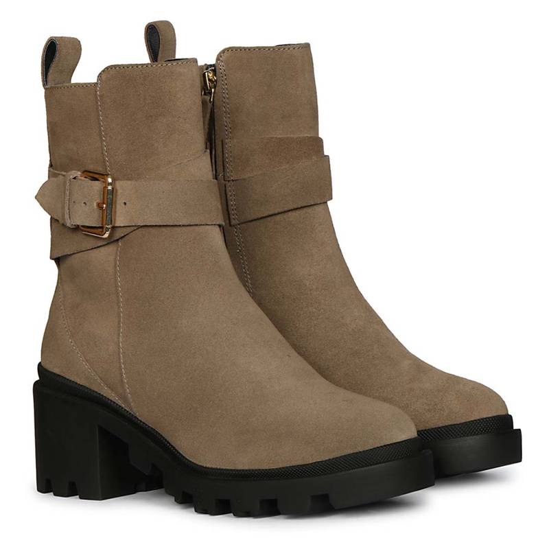 Saint G Pamina Beige Suede Leather Buckle High Ankle Casual Boots (EURO 40)