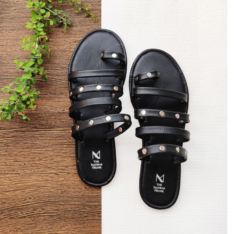 The Madras Trunk Multi Strap And Rivet Black Sandals - EURO 36