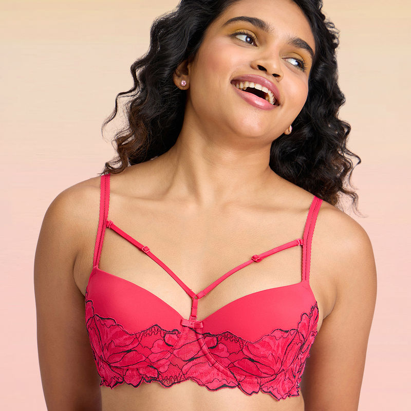 Lola and Mae The Parisian Cut Signature Strap Lacy Bra-Red LMB1025 (36B)