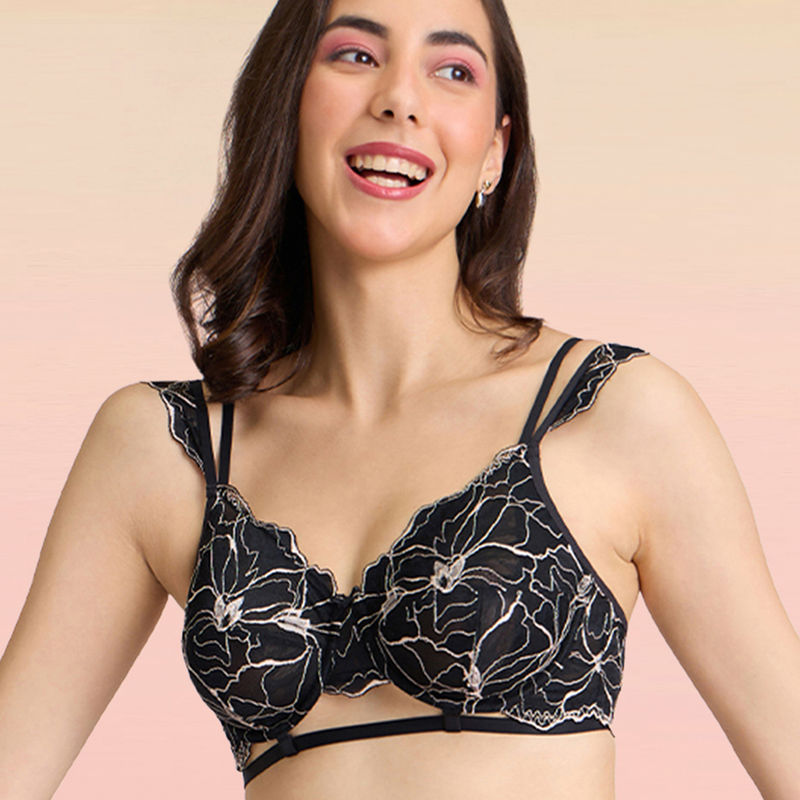 Lola and Mae The Parisian Cut Contour Wired Lacy Bra - Black LMB1026 (34B)