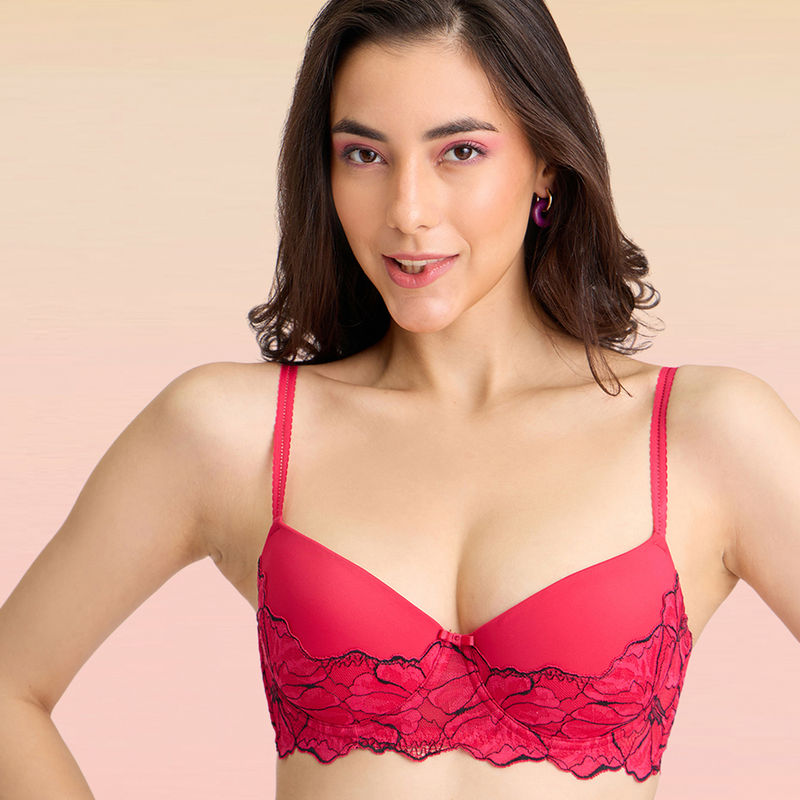 Lola and Mae The Parisian Cut Padded Wired Lacy Bra - Red LMB1039 (34D)