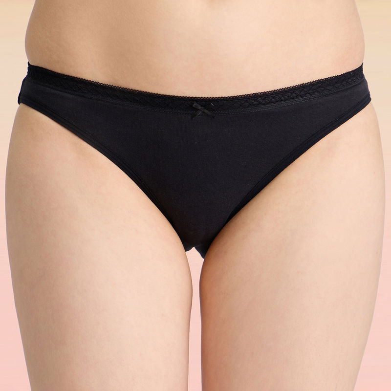 C.O.A.T Pack of 1 Bikini Panty With Trim Lace-Black LMP1007 (S)