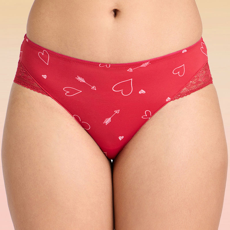 C.O.A.T Pack of 1 Printed Microfiber Hipster Panty-Maroon LMP1032 (L)
