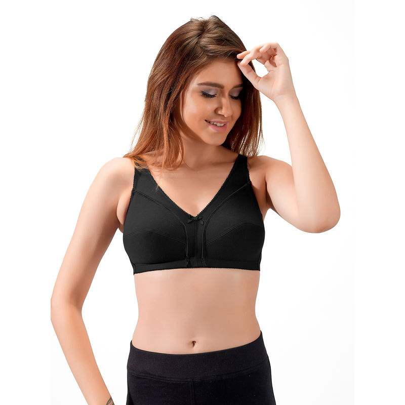Juliet Non Padded Non Wired Cut & Sew Plain Cotton Minimiser Bra - Black (38DD)