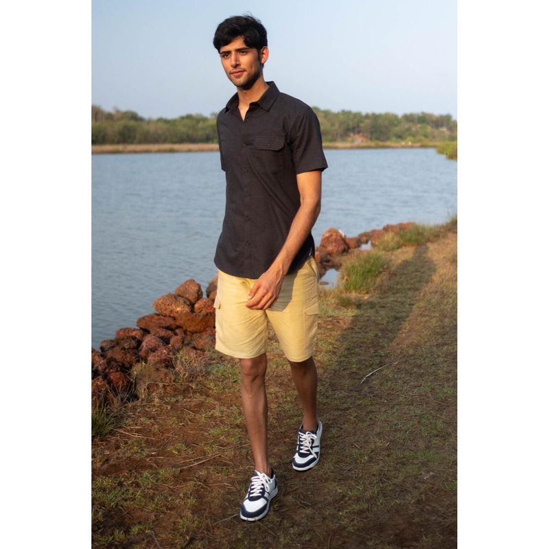 Creatures of Habit Egyptian Cotton Shirt Short Sleeve- Black Melange (S)