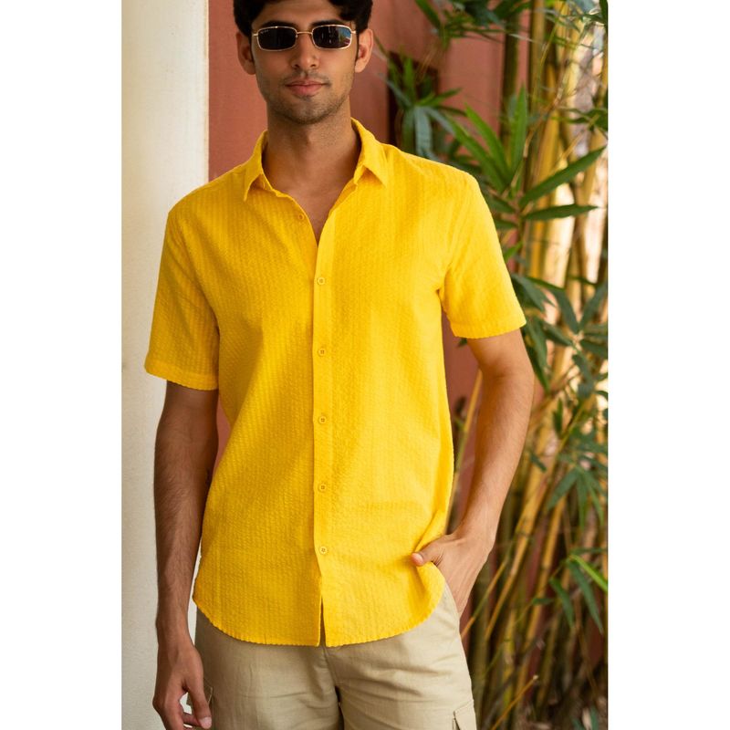 Creatures of Habit Seersucker Shirt Short Sleeve- Sunshine Yellow (S)