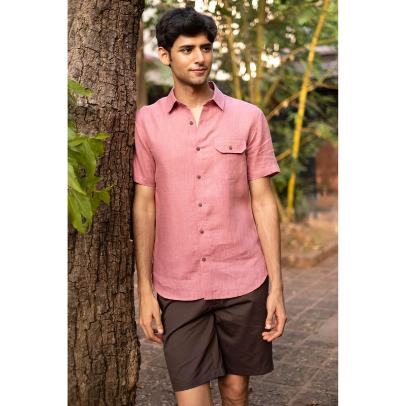 Creatures of Habit Linen Shirt Short Sleeve- Vintage Pink (S)