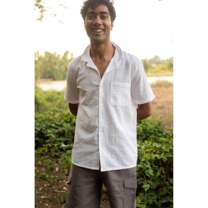 Creatures of Habit Seersucker Notched Shirt- Cloud White (S)