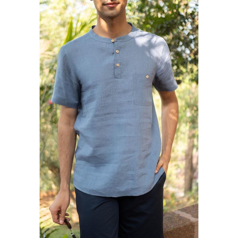 Creatures of Habit Linen Bandhgala- Wildflower Blue (S)