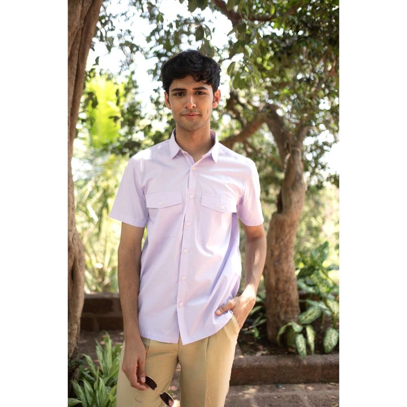 Creatures of Habit Egyptian Cotton Double Pocket Shirt Short Sleeve- Lilac (S)