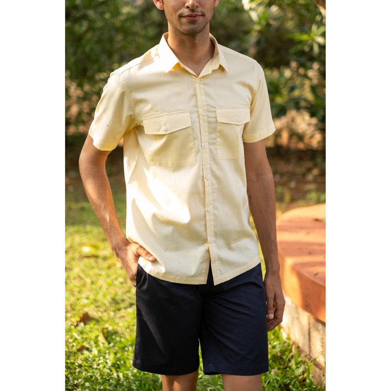 Creatures of Habit Egyptian Cotton Double Pocket Shirt Short Sleeve- Lemon Yellow (S)