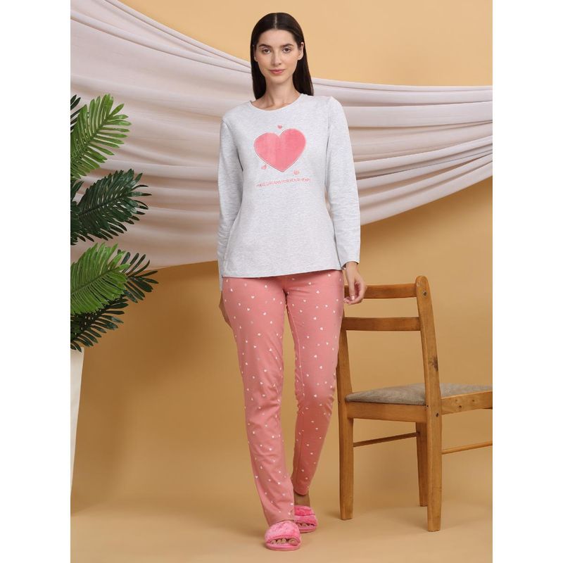 Sweet Dreams Women Grey Printed T-Shirt with Pyjama (Set of 2) (XL)