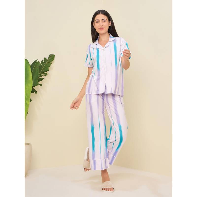 Sweet Dreams Women Cream Printed Shirt with Pyjama (Set of 2) (XL)