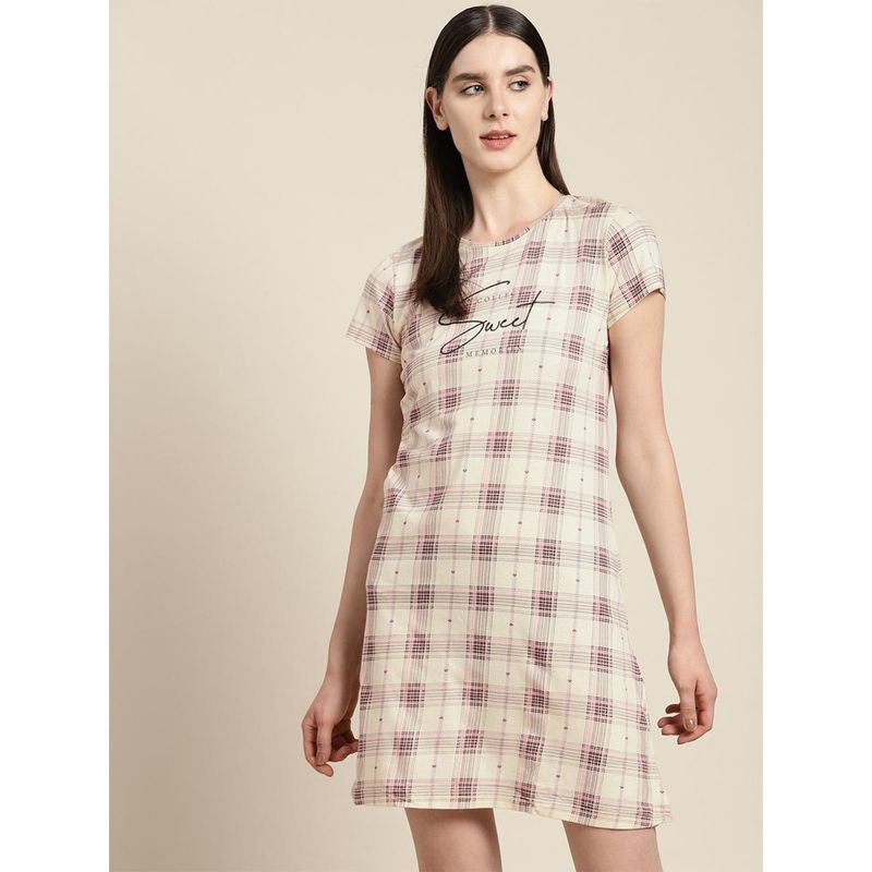 Sweet Dreams Women Purple Checks Short Night Dress (S)