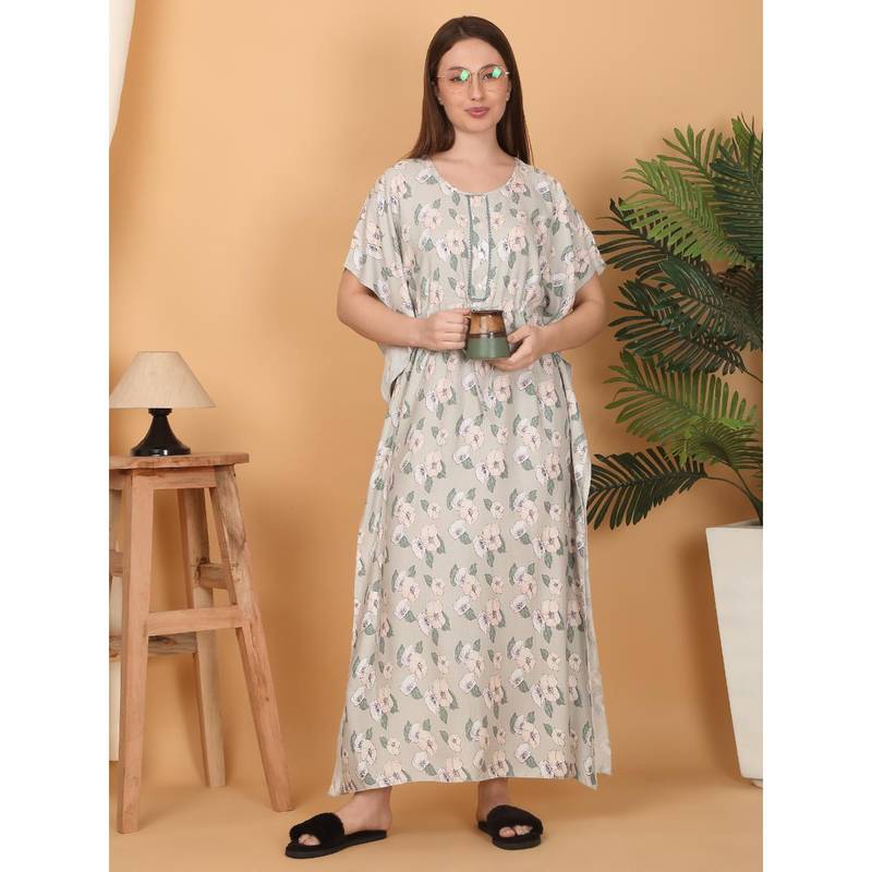 Sweet Dreams Women Green Floral Night Dress (L)