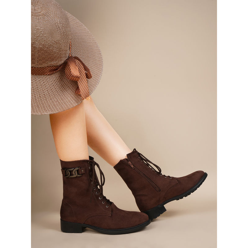 SHUZ TOUCH Brown Lace Up Suede Casual Boots (EURO 35)