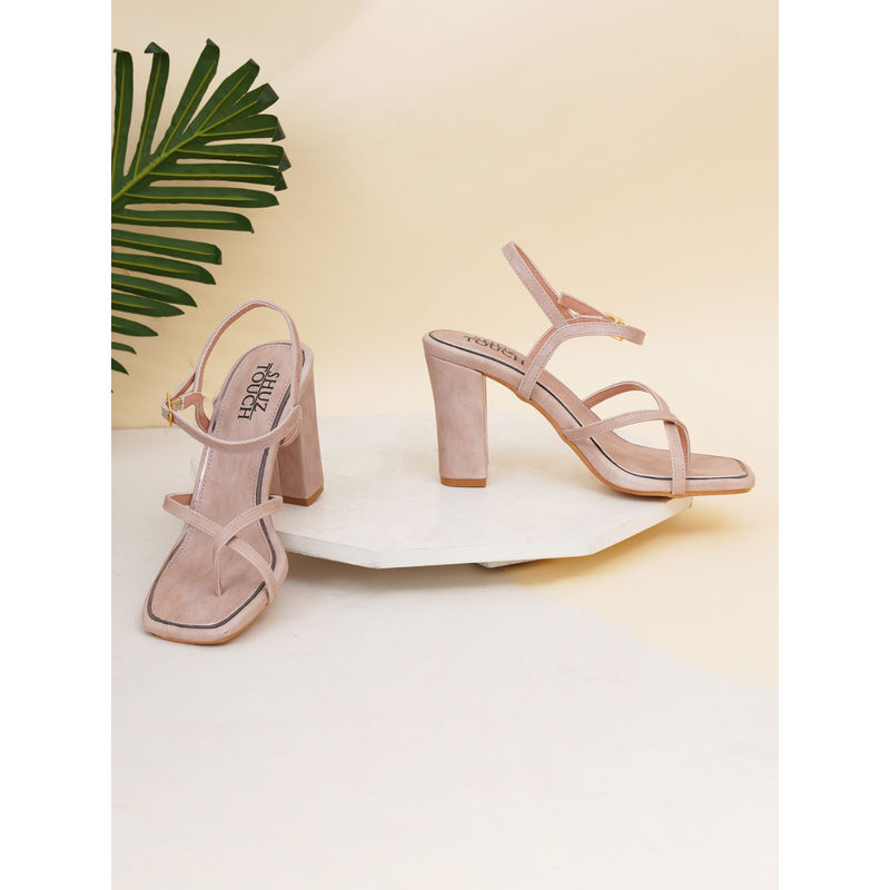 SHUZ TOUCH Strappy Peach Chunky Heels with Ankle Strap (EURO 36)