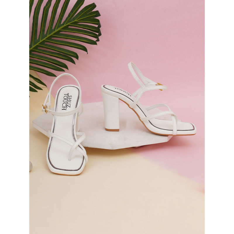 SHUZ TOUCH Strappy White Chunky Heels with Ankle Strap (EURO 37)