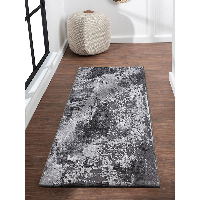 OBSESSIONS Grey Abstract Bedside Runner (2.5x5 Feet)