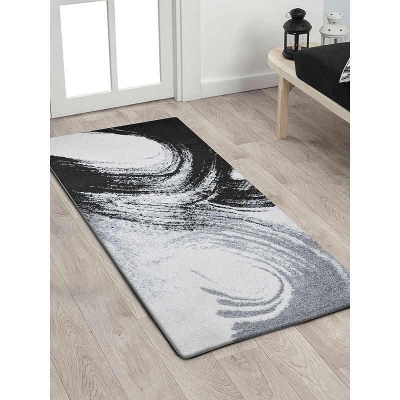 OBSESSIONS Charcoal Abstract Bedside Runner (2x5 Feet)