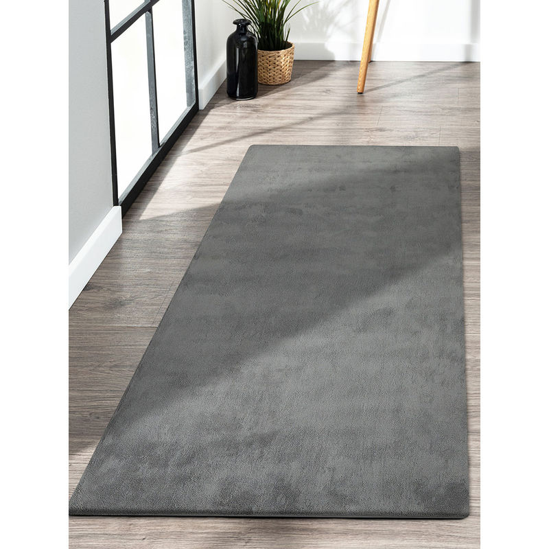 OBSESSIONS Grey Solid/Plain Bedside Runner (2x5 Feet)
