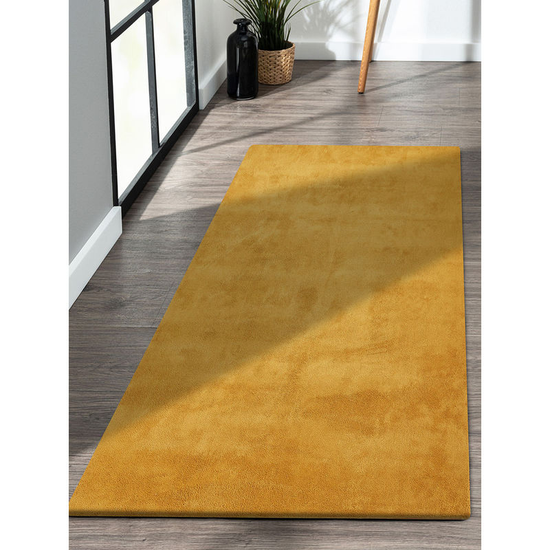 OBSESSIONS Mustard Solid/Plain Bedside Runner (2x5 Feet)