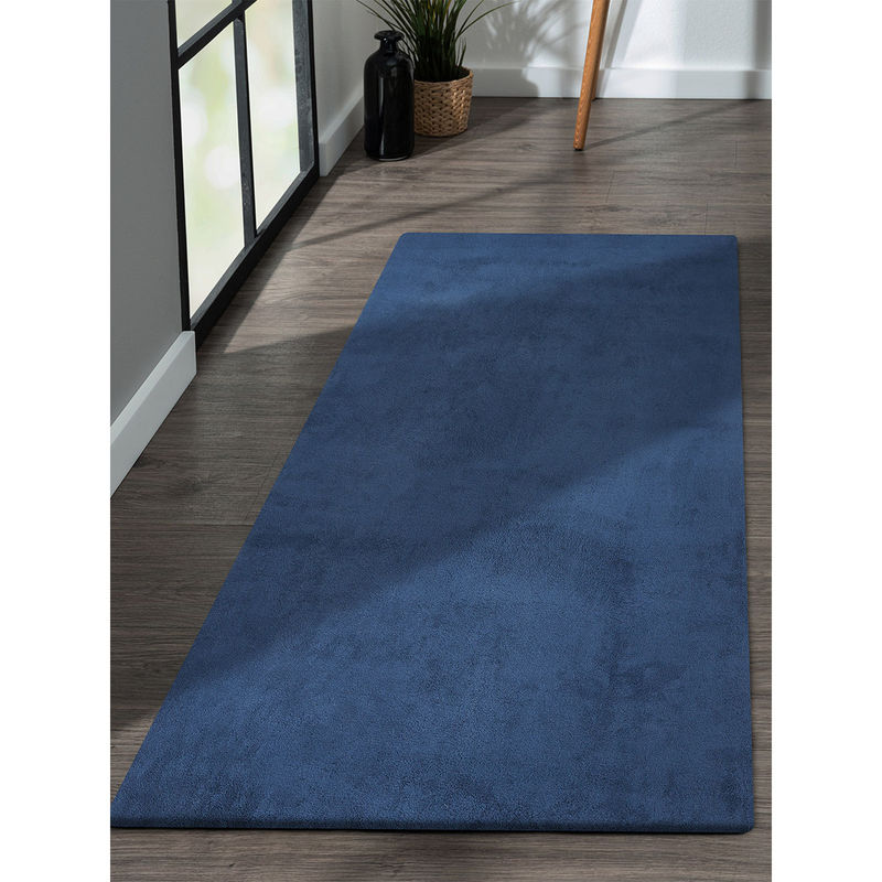 OBSESSIONS Navy Blue Solid/Plain Bedside Runner (2x5 Feet)