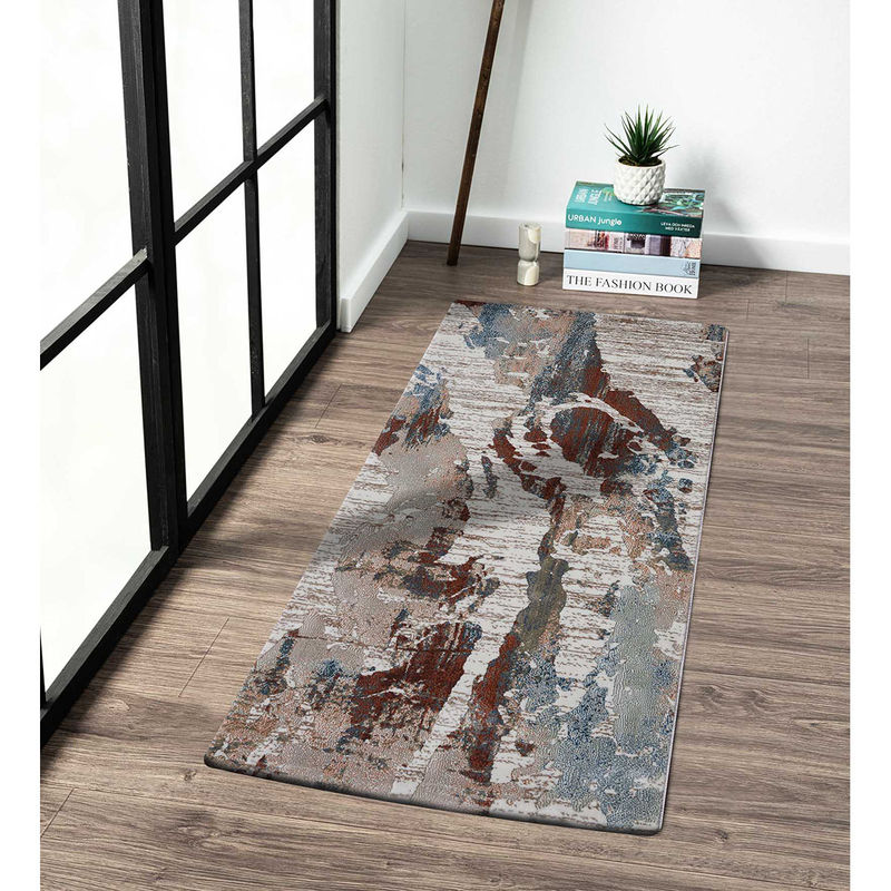 OBSESSIONS Cream Abstract Bedside Runner (2x5 Feet)