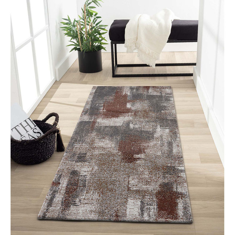 OBSESSIONS Grey Abstract Bedside Runner (2.5x5 Feet)