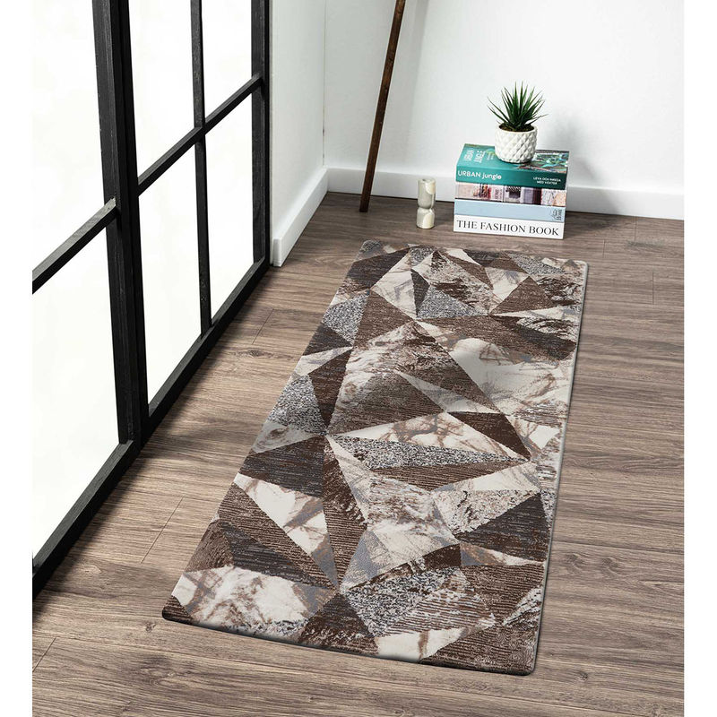 OBSESSIONS Brown Geometric Bedside Runner (2x5 Feet)