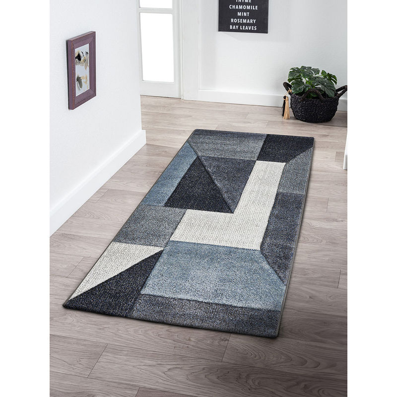 OBSESSIONS Grey Geometric Bedside Runner (2x5 Feet)
