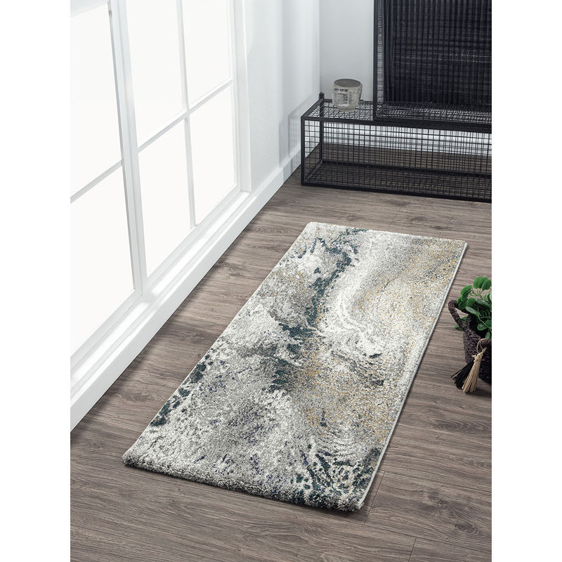 OBSESSIONS Beige Abstract Bedside Runner (2.5x5 Feet)