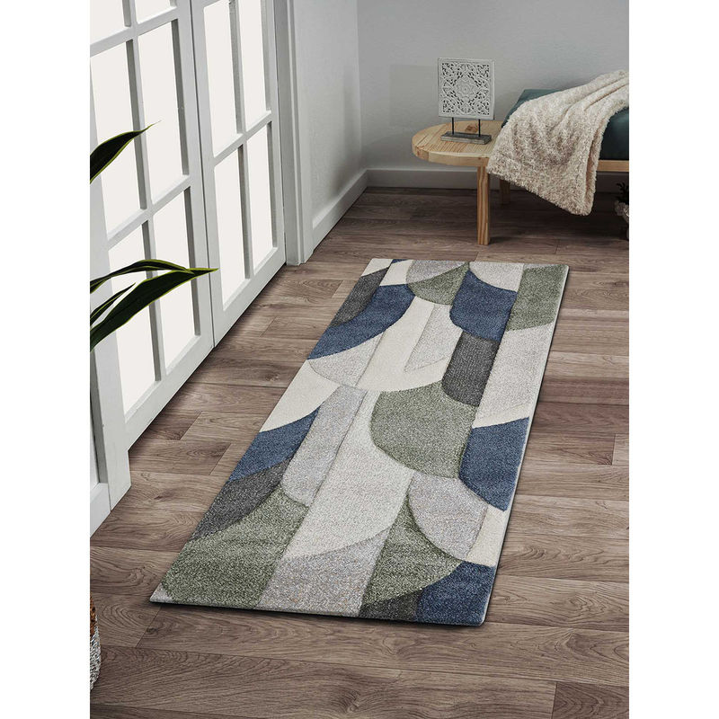 OBSESSIONS Olive Abstract Bedside Runner (2x5 Feet)