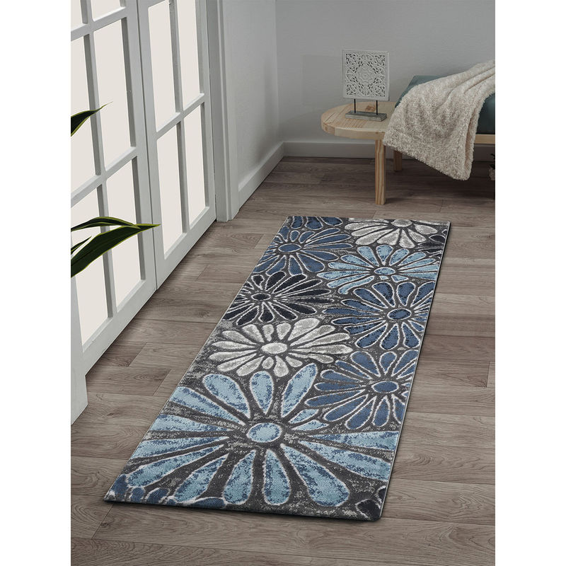OBSESSIONS Blue Floral Bedside Runner (2x5 Feet)