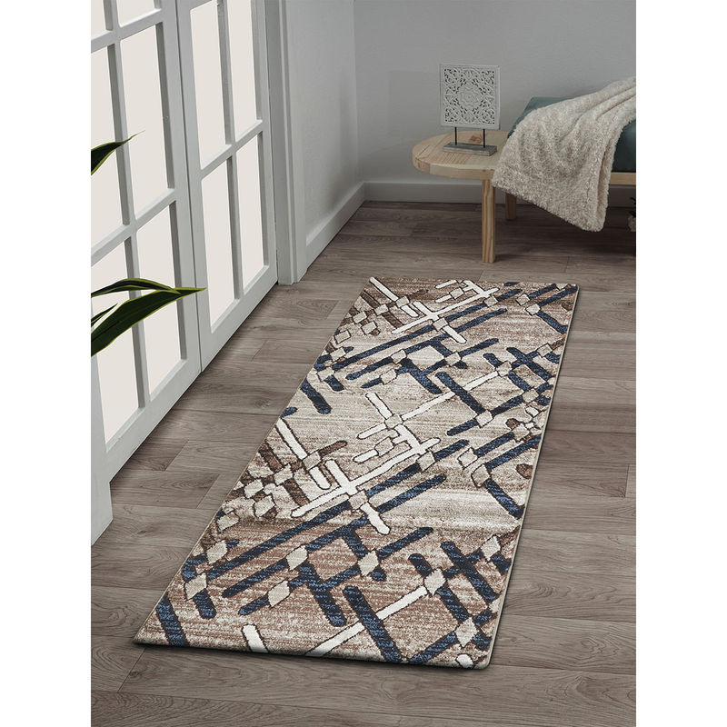 OBSESSIONS Navy Blue Abstract Bedside Runner (2x5 Feet)
