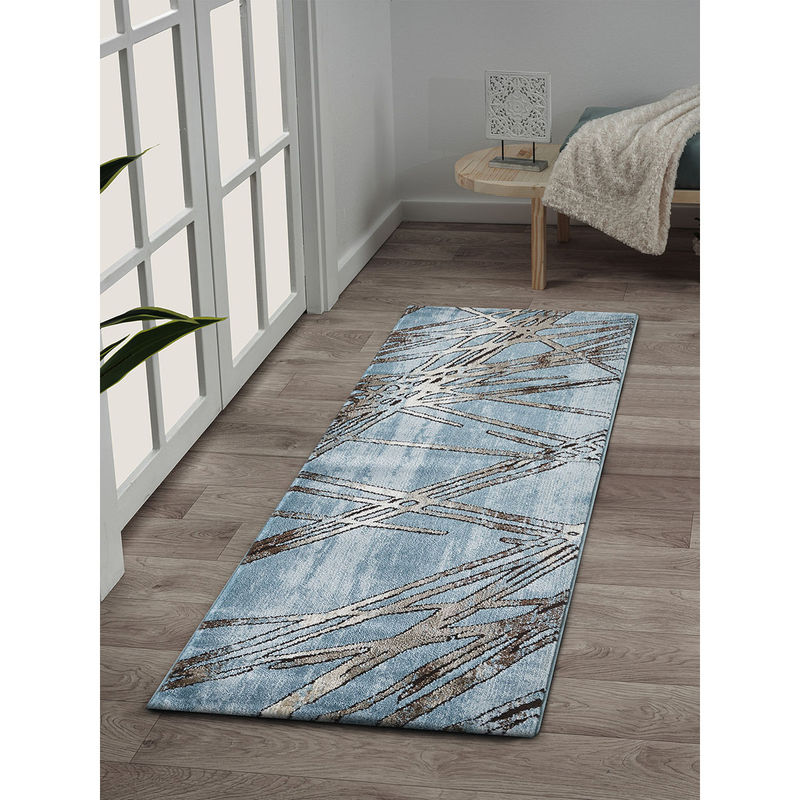 OBSESSIONS Blue Abstract Bedside Runner (2x5 Feet)