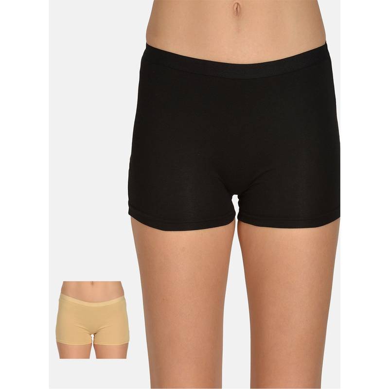 Mod & Shy Pack Of 2 Women Solid Shorts - Multi-Color (L)