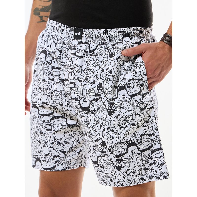 Bewakoof Men's White All Over Printed Boxers (L)