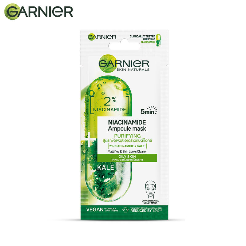 Garnier 5 Min Purifying Ampoule Mask for Oily Skin (with 2% Niacinamide & Kale)