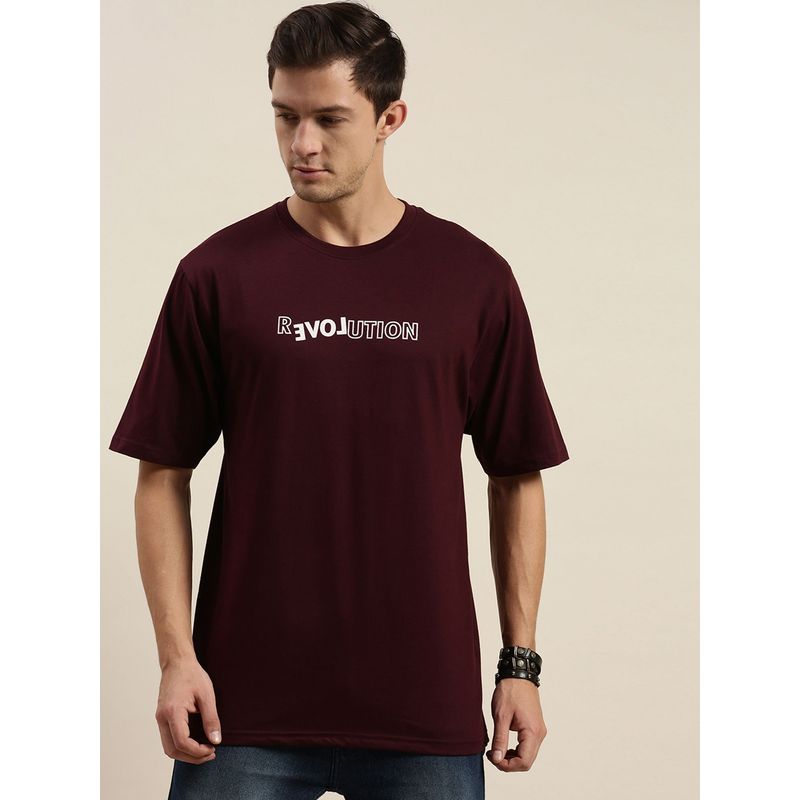 Difference of Opinion Maroon Graphic Oversized T-Shirt (XL)