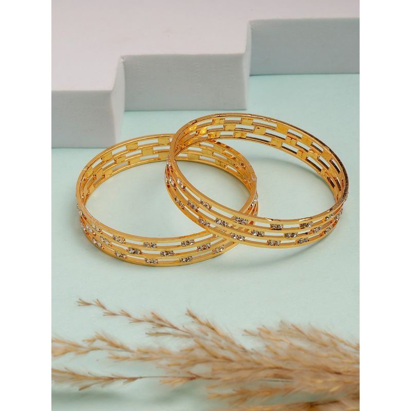 NVR Womens Pack of 2 Gold-Plated Cubic Zirconia Stone Studded Bangles (3)