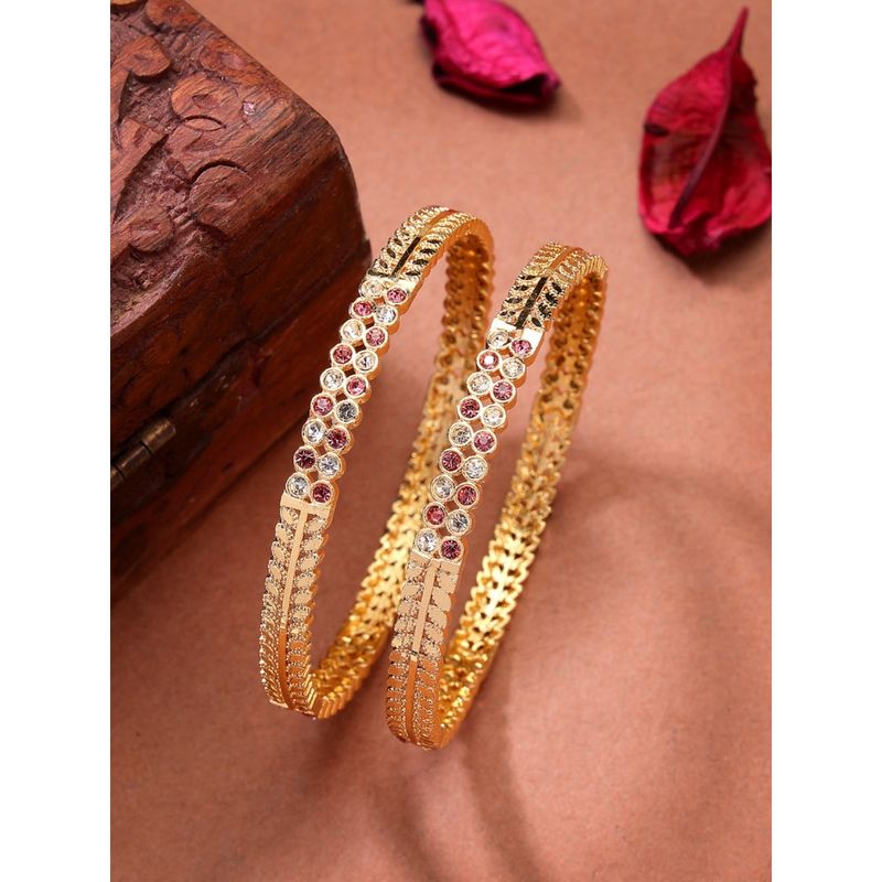 NVR Womens Pack of 2 Gold-Plated Cubic Zirconia Stone Studded Bangles (2.8)