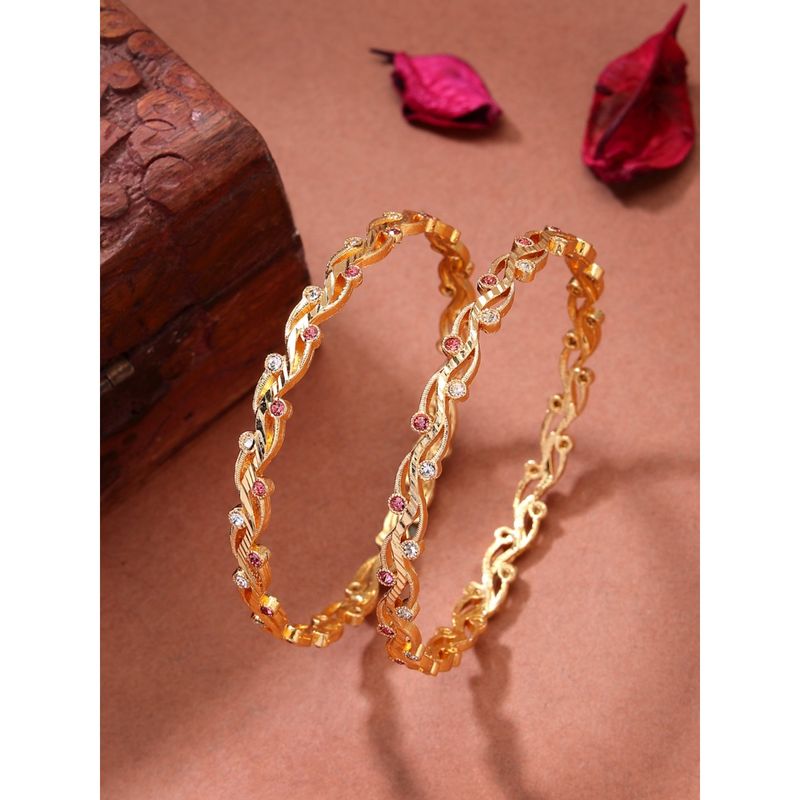 NVR Womens Pack of 2 Gold-Plated Cubic Zirconia Stone Studded Bangles (3)