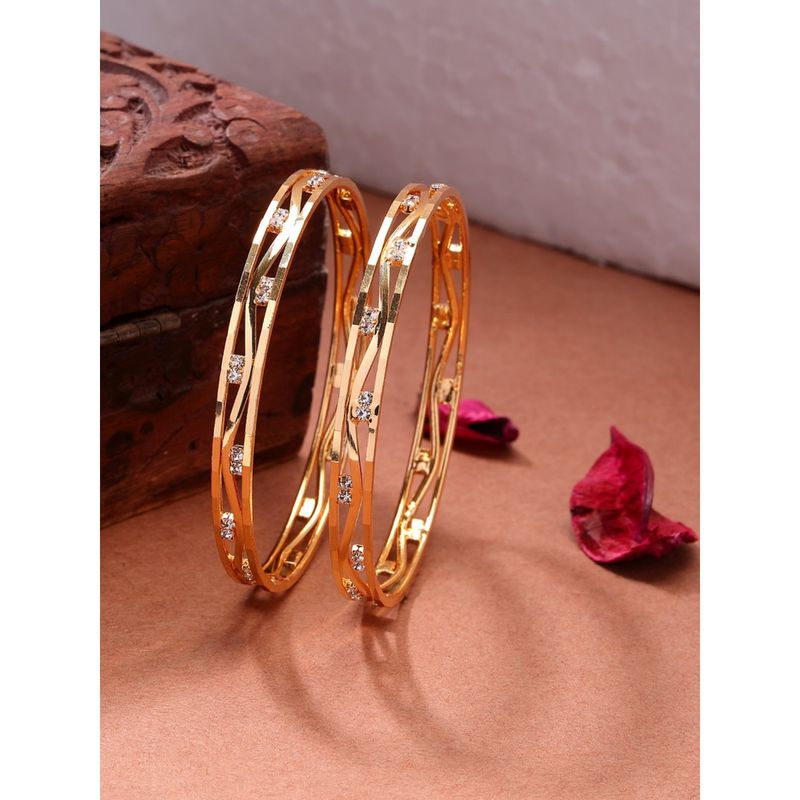 NVR Womens Pack of 2 Gold-Plated Cubic Zirconia Stone Studded Bangles (3)