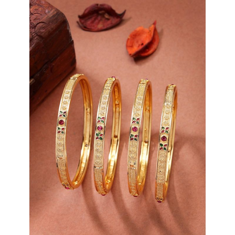 NVR Womens Pack of 4 Gold-Plated Artificial Stones Traditional Bangles (2.6)