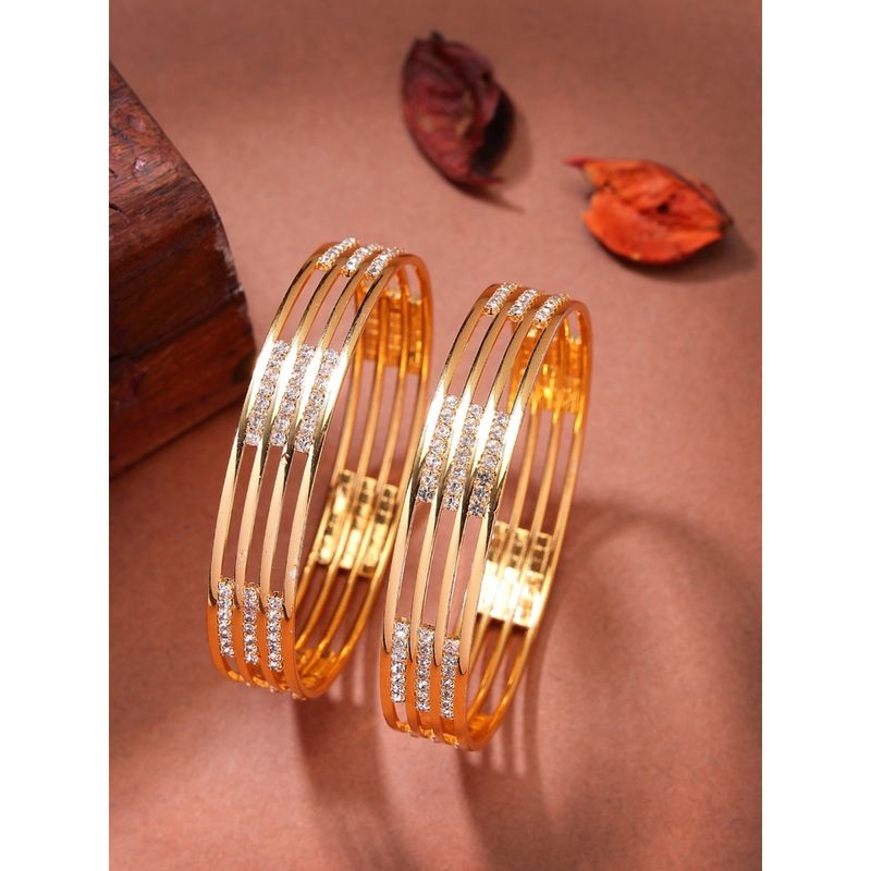 NVR Womens Pack of 2 Gold-Plated Cubic Zirconia Stone Studded Bangles (2.6)