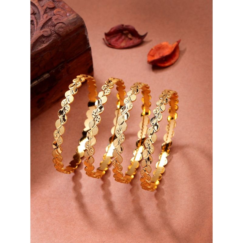 NVR Womens Pack of 4 Gold-Plated Leaf Shaped Traditional Bangles (2.8)
