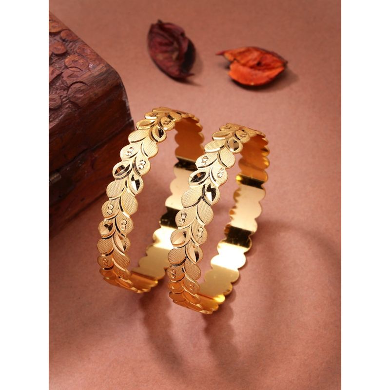 NVR Womens Pack of 2 Gold-Plated Leaf Shaped Kada Bangles (2.4)